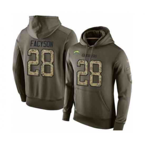 Football Los Angeles Chargers 28 Brandon Facyson Green Salute To Service Mens Pullover Hoodie